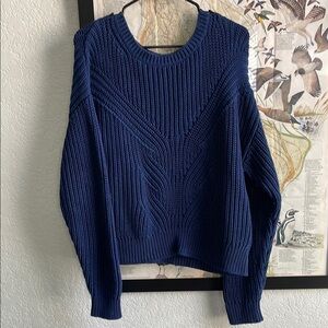 Blue Ribbed Crew Neck Sweater